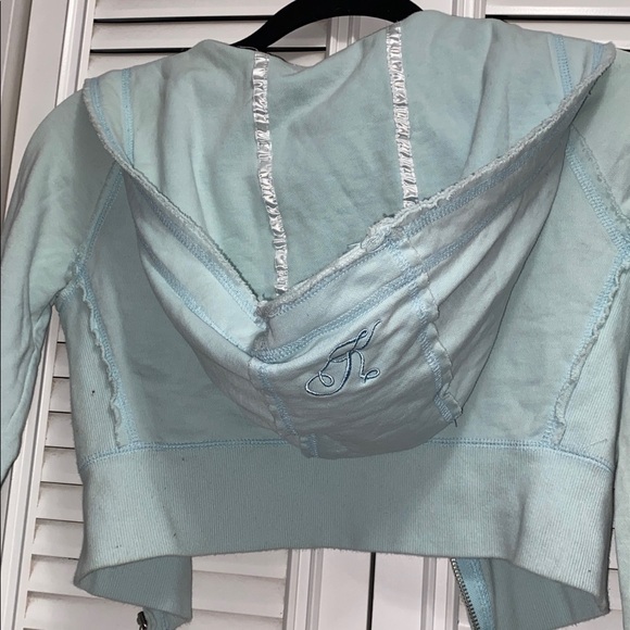 Kismet Early 2000s Y2K Baby Blue Cropped Hooded Zip-Up Jacket - Picture 10 of 11